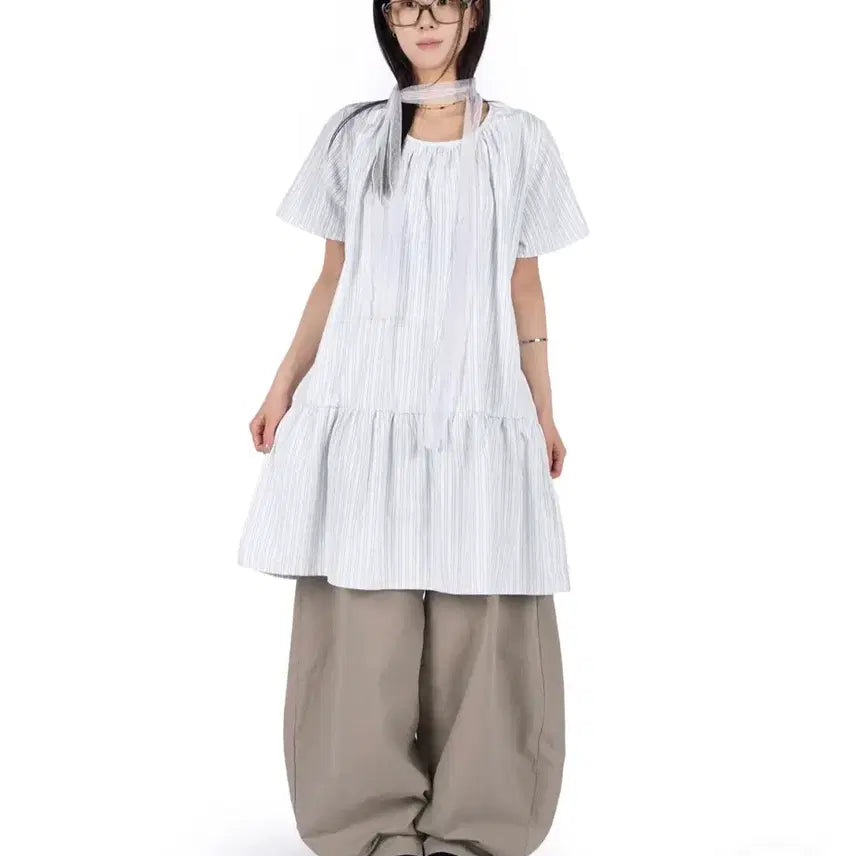 [BUNJANG] Stripe Layered Midi Dress - Summer / 새상품) 스트라이프 레이어드 미디 원피스 여름
