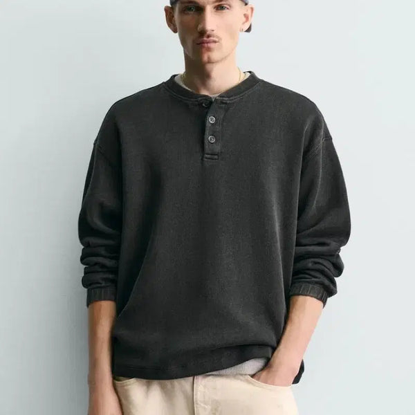 [BUNJANG] Zara Washed Black Henry Neck Sweatshirt / M] 자라 헨리넥 스웨트셔츠 워시드 블랙 (구조적인 베이커 넥 스웨트셔츠