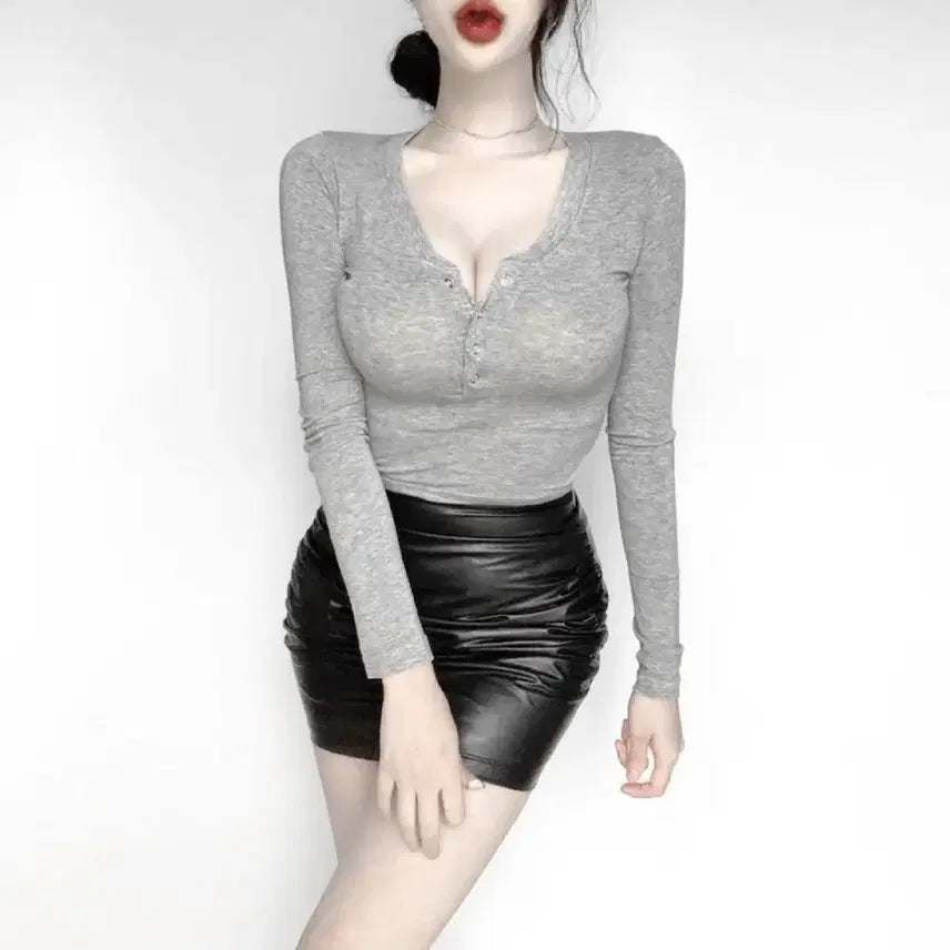 [BUNJANG] Sheer Button Long Sleeve T-Shirt / (새상품) 시스루 단추 긴팔 티셔츠