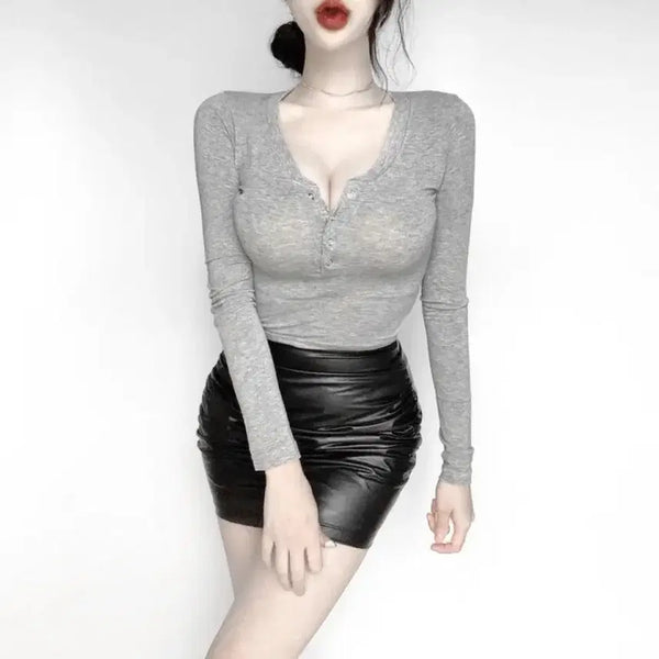 [BUNJANG] Sheer Button Long Sleeve T-Shirt / (새상품) 시스루 단추 긴팔 티셔츠