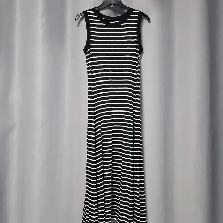 [BUNJANG] Striped Sleeveless Spandex Long Dress / 단가라 민소매 스판 롱원피스