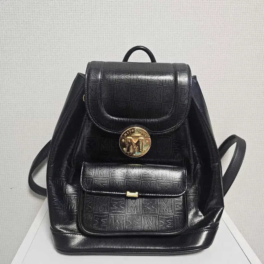 [BUNJANG] Metrosexy Logo Pattern Black Backpack / 메트로시티 가방 백팩 블랙