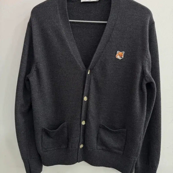 [BUNJANG] Maison Kitsuné Fox Head Knit Cardigan Dark Gray / 메종키츠네 폭스헤드 니트 가디건 다크그레이
