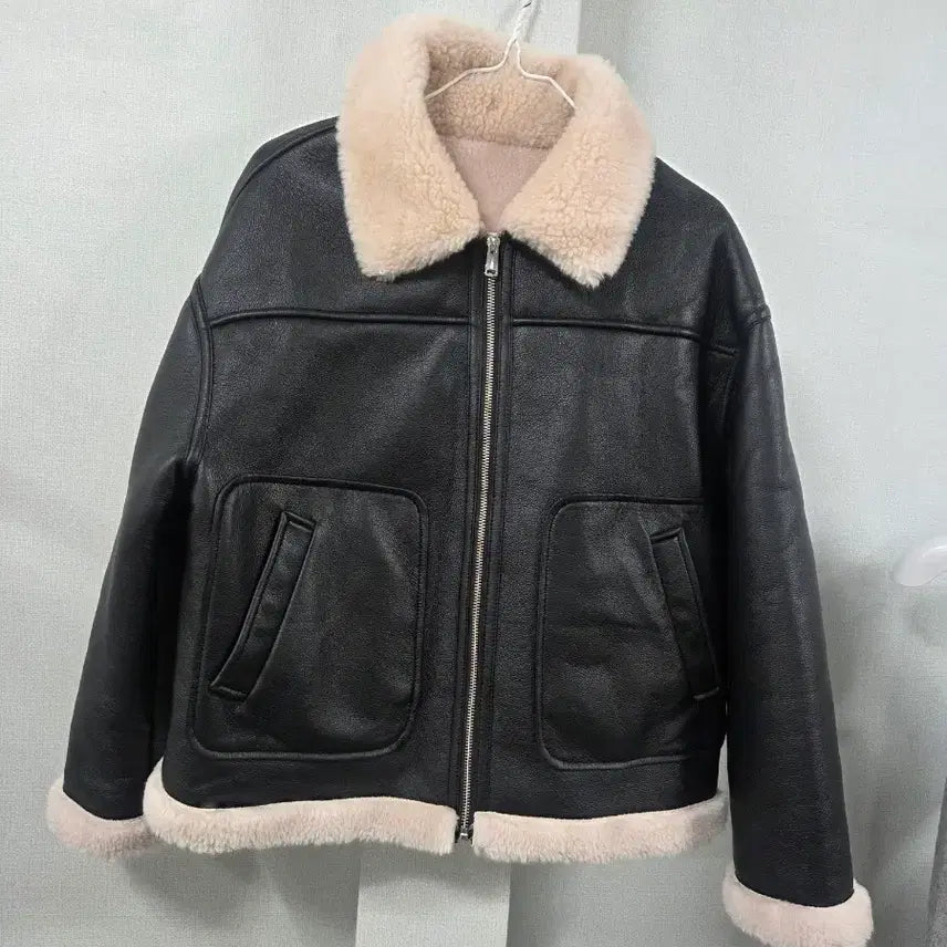 [BUNJANG] Shearling Collar Leather Jacket / 양털 카라 가죽 자켓 ㅊ