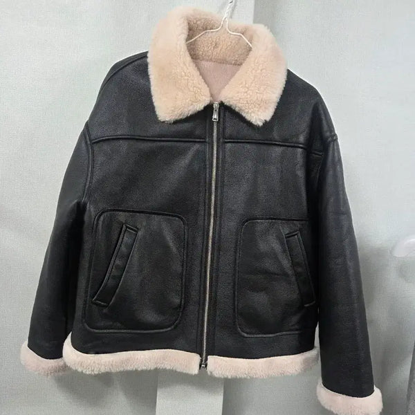 [BUNJANG] Shearling Collar Leather Jacket / 양털 카라 가죽 자켓 ㅊ