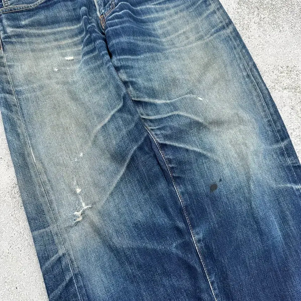 [BUNJANG] Vintage Washed Denim Jeans with Damage Detail / 청바지 워싱 데미지 빈티지 패션