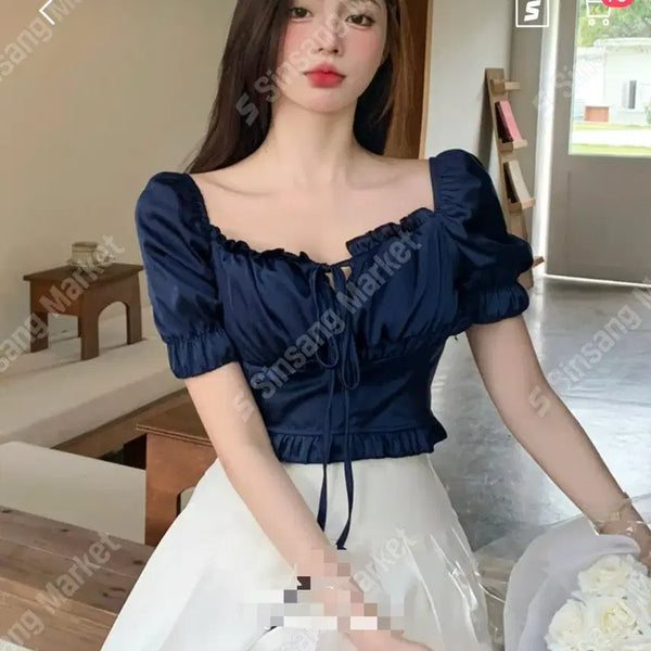 [BUNJANG] Knotted Off-Shoulder Blouse Navy / (새상품) 매듭 오프 블라우스 네이비 구입의류