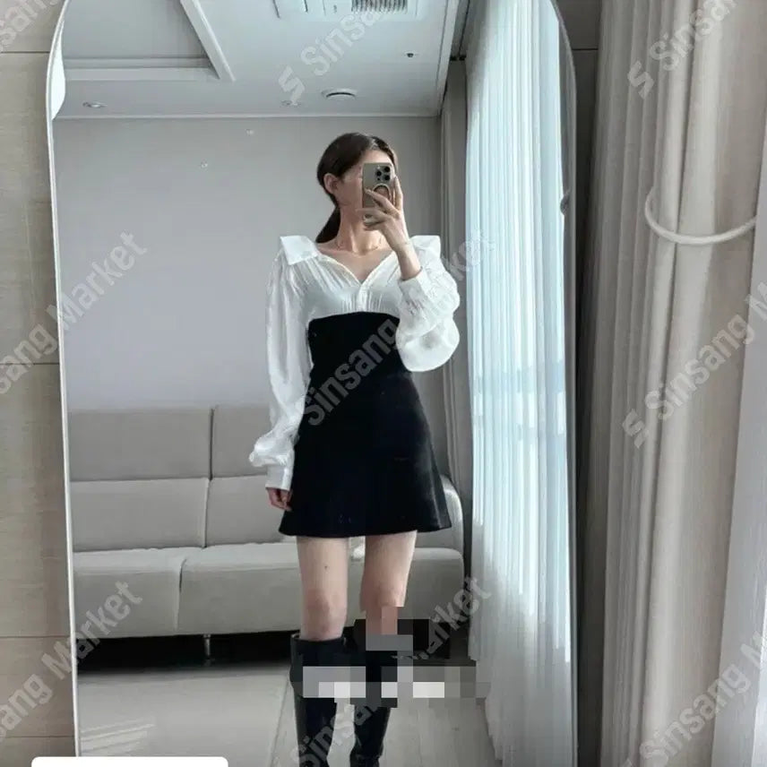 [BUNJANG] White Shirt Knit Off-Shoulder Mini Dress Set / (새상품) 화이트 셔츠 니트 오프숄더 미니 원피스 수입의류