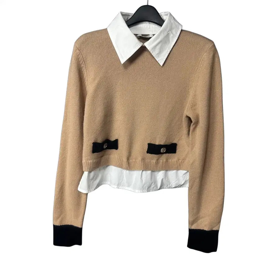 [BUNJANG] Sandro Women's Layered Beige Crop Knit / 1 산드로 여성 레이어드 베이지 크롭 니트