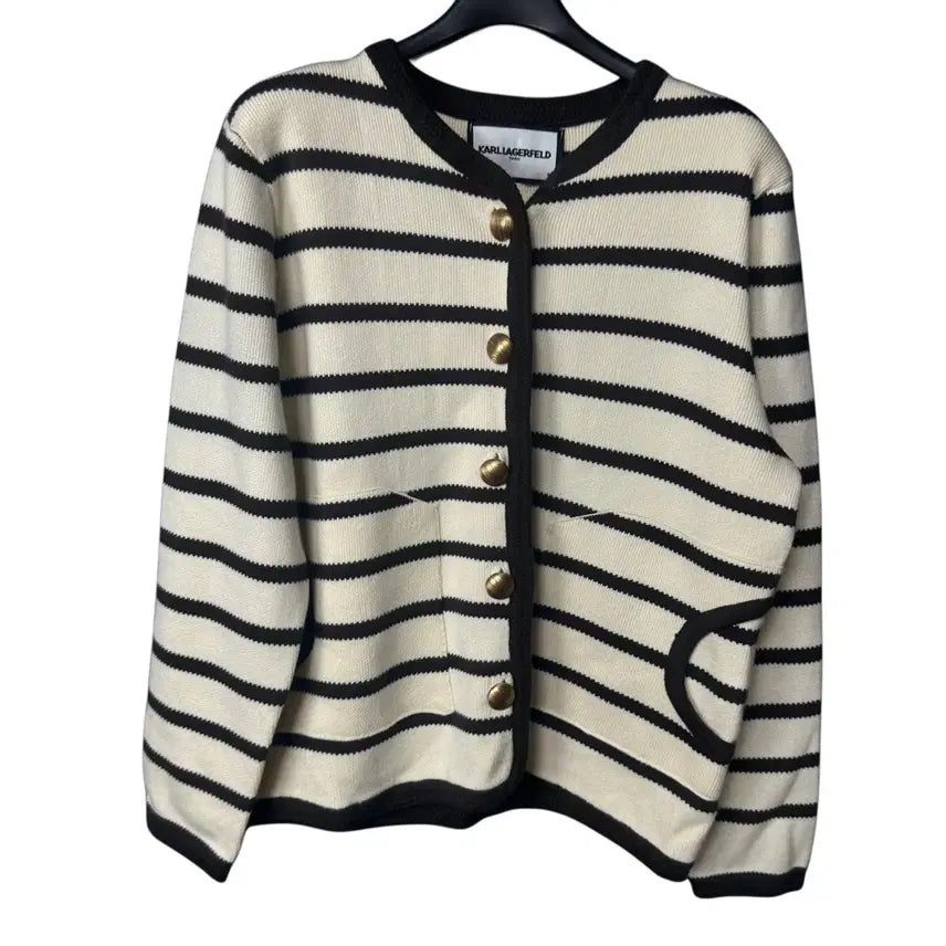 [BUNJANG] Karl Lagerfeld Women's Striped Knit Cardigan / 66 칼라거펠트 여성 스트라이프 숄더 니트 가디건