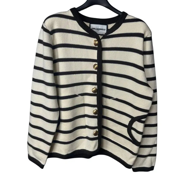 [BUNJANG] Karl Lagerfeld Women's Striped Knit Cardigan / 66 칼라거펠트 여성 스트라이프 숄더 니트 가디건