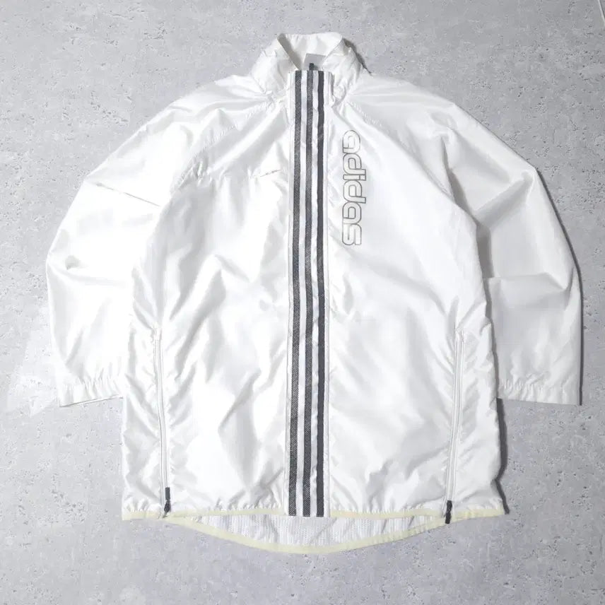 [BUNJANG] Adidas Big Logo Old School Windbreaker Jacket White x Khaki / 아디다스 삼선 화이트x카키 빅로고 올드스쿨 바람막이 자켓
