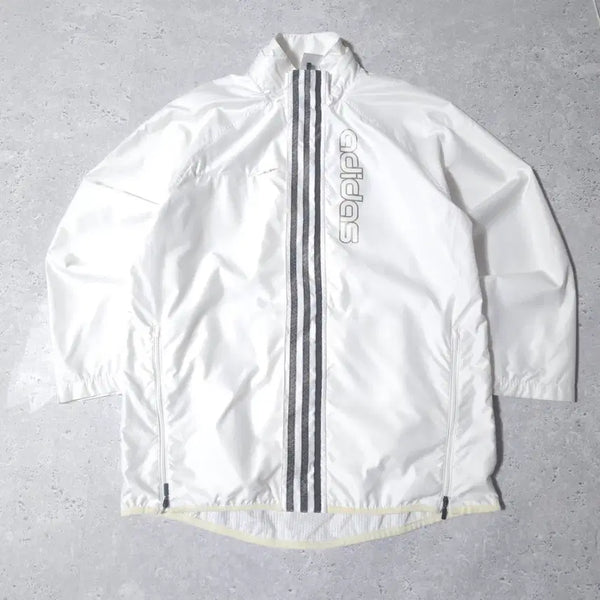 [BUNJANG] Adidas Big Logo Old School Windbreaker Jacket White x Khaki / 아디다스 삼선 화이트x카키 빅로고 올드스쿨 바람막이 자켓