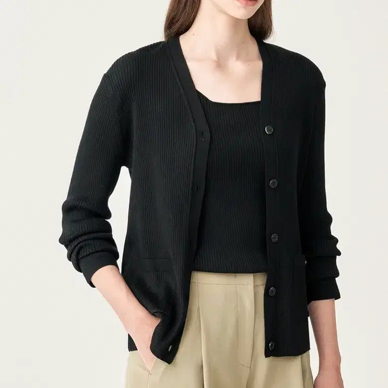 [BUNJANG] The Cashmere Silk V-Neck Cardigan / 한섬 더캐시미어 실크 블랙 가디건