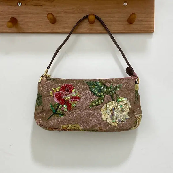 [BUNJANG] Think Bee! Pink Floral Beaded Embroidered Handbag / Think Bee! 핑크 플로럴 비즈 자수 핸드백
