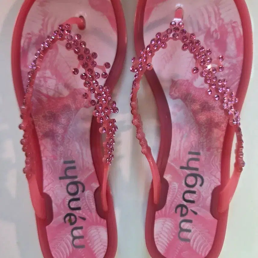 [BUNJANG] MENGGI Pink Jewel Flat Sandals Size 36 / 멩기 핑크 보석 쪼리 36