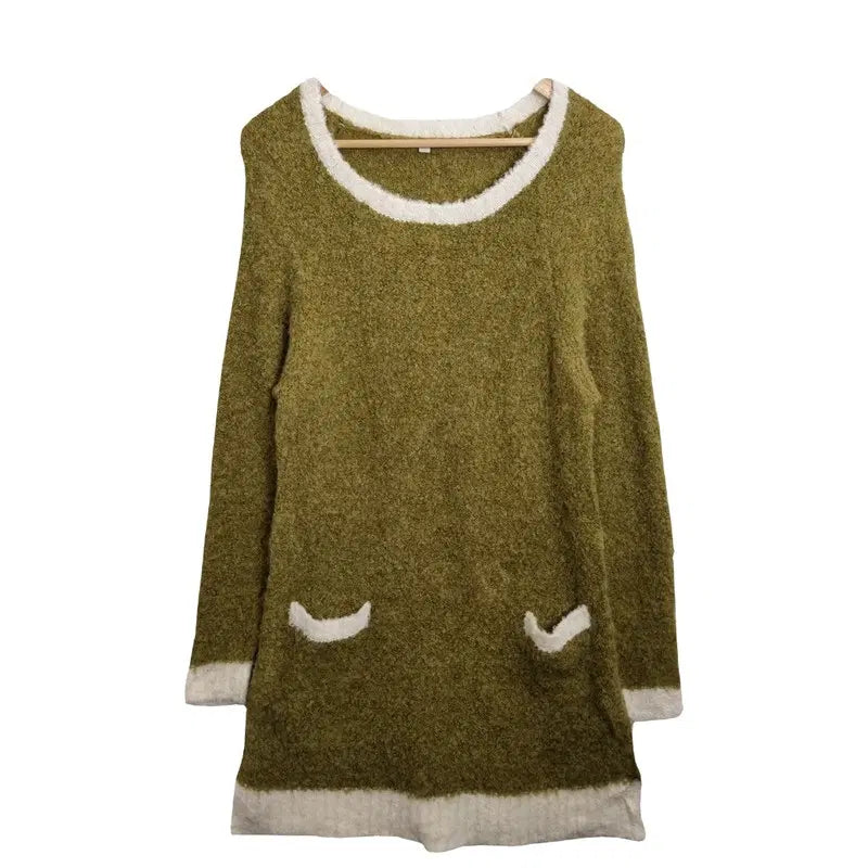 [BUNJANG] Vintage Khaki Knit Mini Dress [LL] / JPN 빈티지 카키 니트 미니 원피스 [LL] 겨울 코디