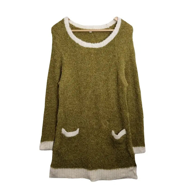 [BUNJANG] Vintage Khaki Knit Mini Dress [LL] / JPN 빈티지 카키 니트 미니 원피스 [LL] 겨울 코디