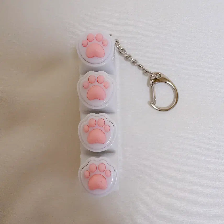 [BUNJANG] 4-Key Paw Print Keycap Keychain Pink Cat Jelly / 4구 고양이 발바닥 키캡 키링 새상품 /핑크 키보드 키링