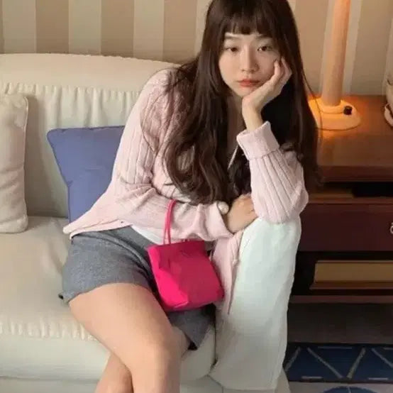 [BUNJANG] Thanat Open Collar Knit Cardigan Pink / 타낫 오픈카라 니트 가디건 핑크