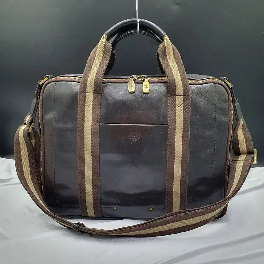 [BUNJANG] MCM Brown Leather Briefcase / 엠씨엠 브라운 가죽 삼선 아담한 서류가방 중고 가방 은피아노