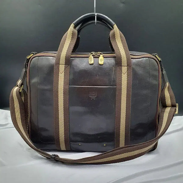[BUNJANG] MCM Brown Leather Briefcase / 엠씨엠 브라운 가죽 삼선 아담한 서류가방 중고 가방 은피아노