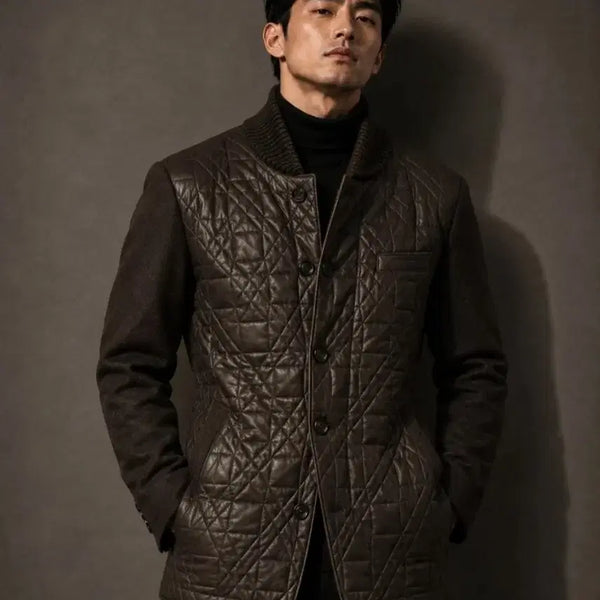[BUNJANG] Renoma Homme Brown Quilted Leather Jacket (105) / 명품 레노마 옴므 소가죽 퀼팅 가죽자켓 브라운 105
