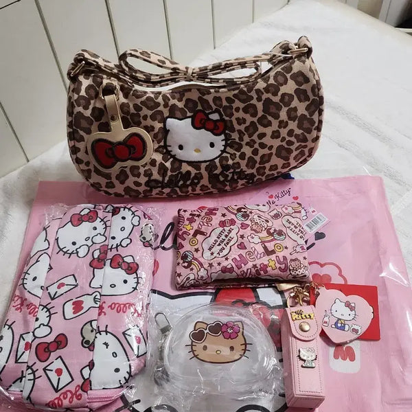 [BUNJANG] Hello Kitty Leopard Mini Bag Pouch Keyring Set (6 Types) / 헬로키티 레오파드 미니백 파우치 키링 세트 6종셋트