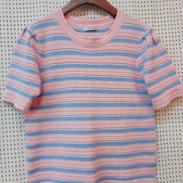 [BUNJANG] VANEIGE Line Knit Pink / 반에이크 라인 니트 핑크 free