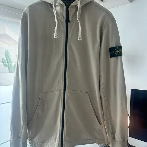 [BUNJANG] Stone Island Hooded Zip-Up Jacket Beige / 스톤아일랜드 후드집업 베이지