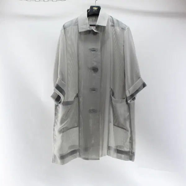 [BUNJANG] Issey Miyake Women's Oversized Mesh Short-Sleeve Long Jacket / 이세이미야케 B6152 여성95 오버핏 메쉬소재 반팔 롱자켓 구스몰
