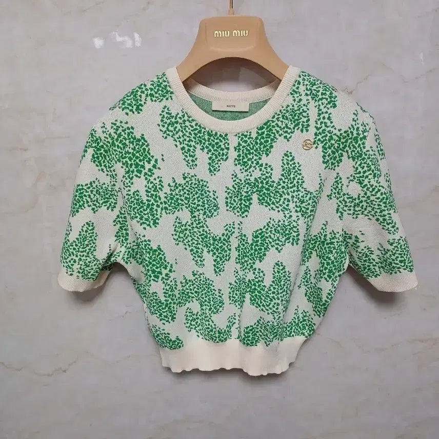 [BUNJANG] RECTO Off-White Graphic Crop Knit / 렉토 RECTO - 오프화이트 크롭 그래픽 니트