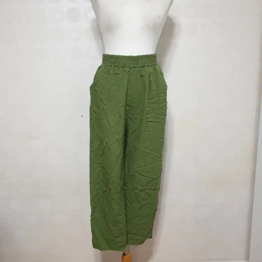 [BUNJANG] Olive Green Linen Blend Wide-Leg Pants / 올리브 그린 와이드 팬츠66 린넨바지66 밴딩바지66