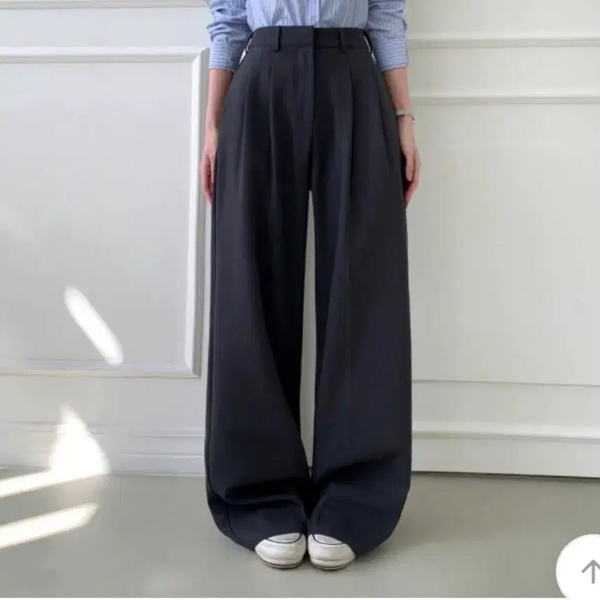 [BUNJANG] Charcoal Wide Pintuck Slacks / M 차콜 와이드 핀턱 슬랙스