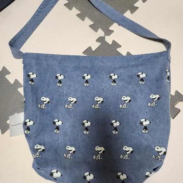 [BUNJANG] Snoopy Pattern Denim Shoulder Bag Tote Bag / (새상품) 스누피 패턴 데님 숄더백 에코백