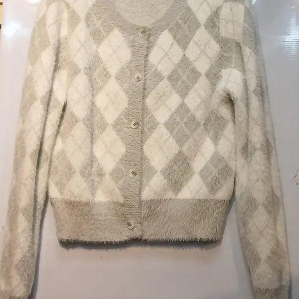 [BUNJANG] SPAO Argyle Pattern Knit Cardigan (S) / SPAO 아가일 패턴 니트 가디건 (S)