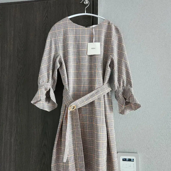 [BUNJANG] OZOC Belted Check Midi Dress Size 55 / 새상품)) OZOC 오조크 벨티드 원피스 55