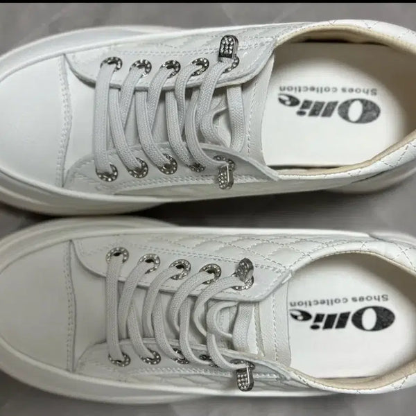 [BUNJANG] Ollie Quilted Platform Sneakers White Unused / Ollie 퀼팅 키높이 스니커즈 화이트 미사용