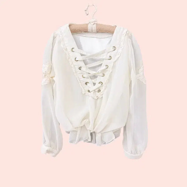 [BUNJANG] Lizlisa Lace-up Blouse / 리즈리사 레이스업 블라우스