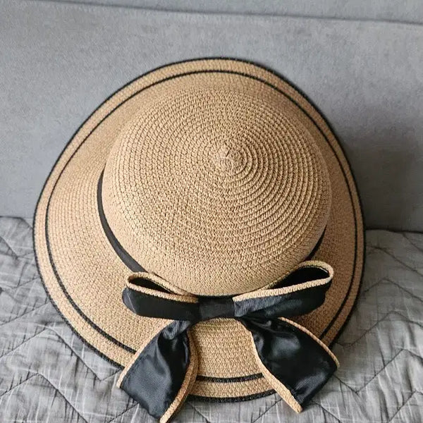 [BUNJANG] Straw Hat with Ribbon Accent / 밀짚 모자  모자 리본 포인트