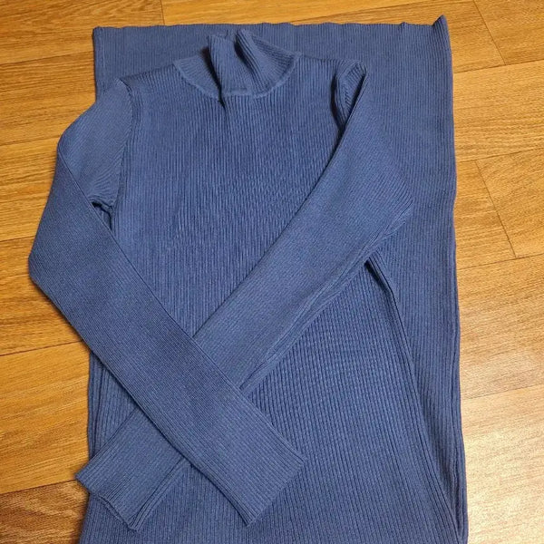 [BUNJANG] Blue Ribbed Turtleneck Long Dress / (새상품)블루 골지 터틀넥 롱 원피스 M