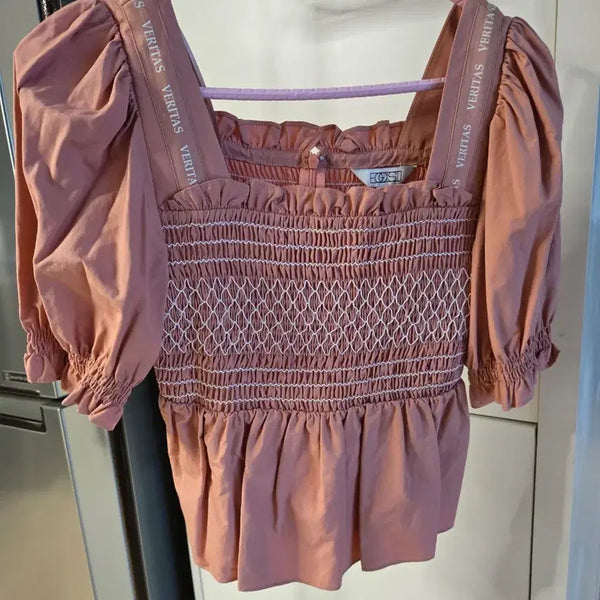 [BUNJANG] EGOIST Smocking Blouse Brick Pink / 에고이스트  스모킹 블라우스 새제품
