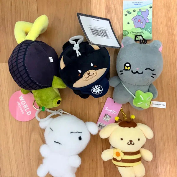[BUNJANG] 5-Piece Character Keyring Set / 인형 키링 5종 세트 (포무포무푸린, 회색 고양이, 시바견, 흰색 캐릭터, 밤)