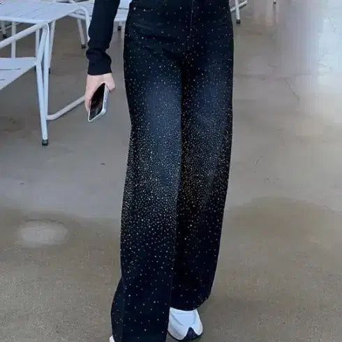 [BUNJANG] Black Cubic Wide Denim Pants / 블랙큐빅 와이드데님팬츠(새상품)