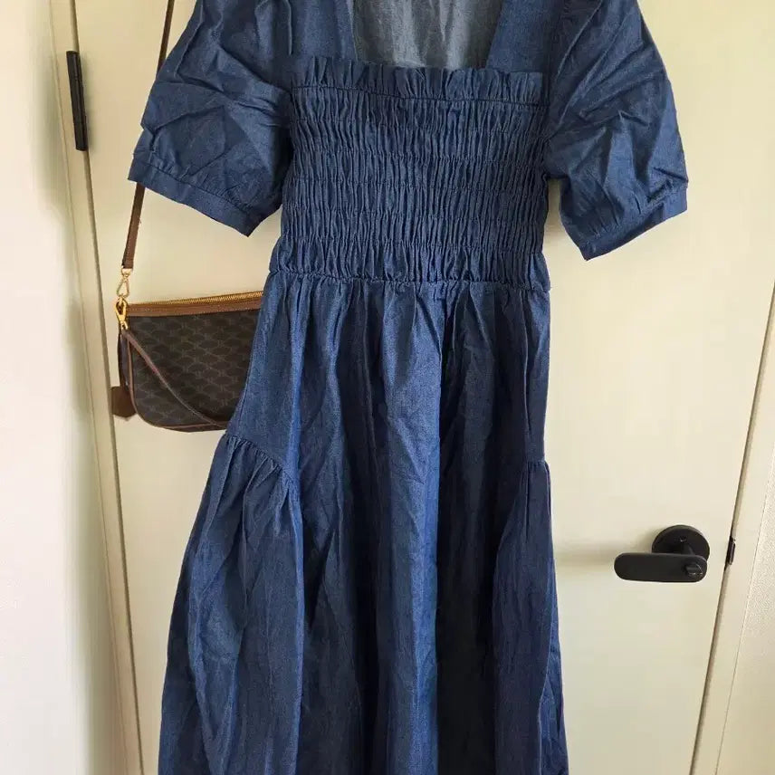 [BUNJANG] Denim Smoking Long Dress / 청 스모킹 원피스