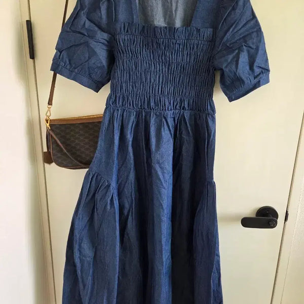 [BUNJANG] Denim Smoking Long Dress / 청 스모킹 원피스