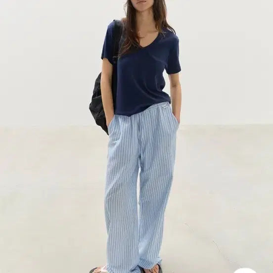 [BUNJANG] Leba Washed Stripe Pants Blue Stripe / 르바 워싱 스트라이프 팬츠 블루 스트라이프