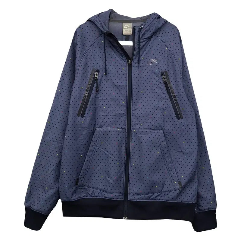 [BUNJANG] Nike Navy Dot Pattern Swoosh Logo Hoodie Zip-up M / 나이키 네이비 도트 패턴 스우시 로고 후드집업 M