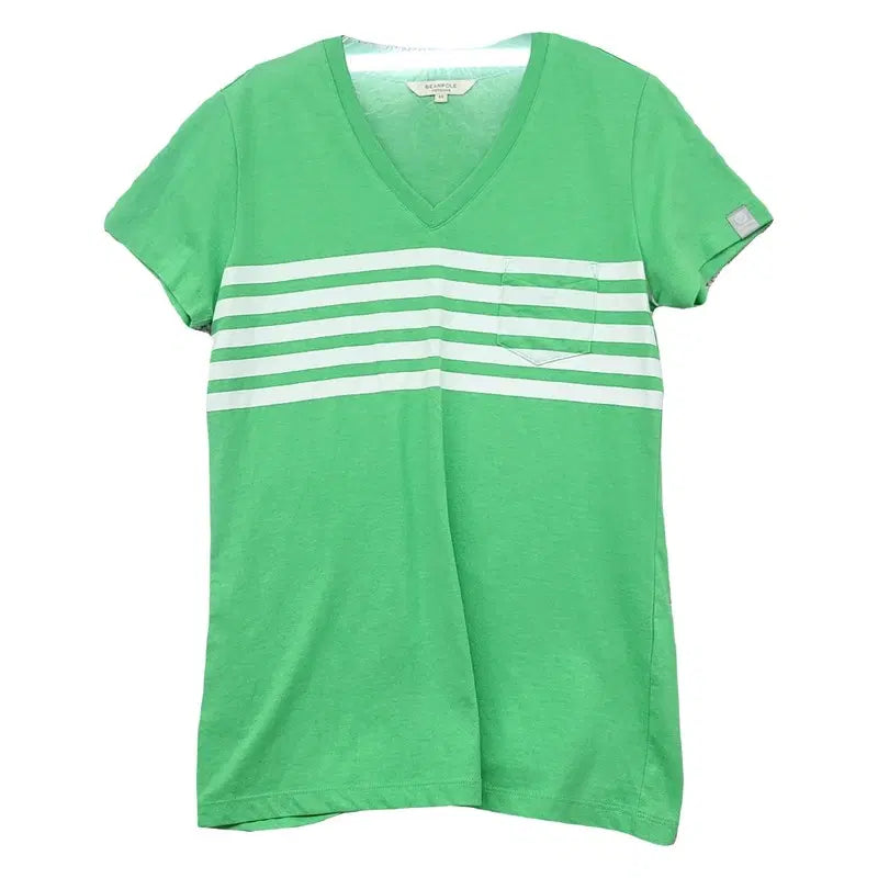 [BUNJANG] Beanpole Stripe Green V-Neck T-Shirt Size 95 / 빈폴 스트라이프 그린 브이넥 반팔티 95