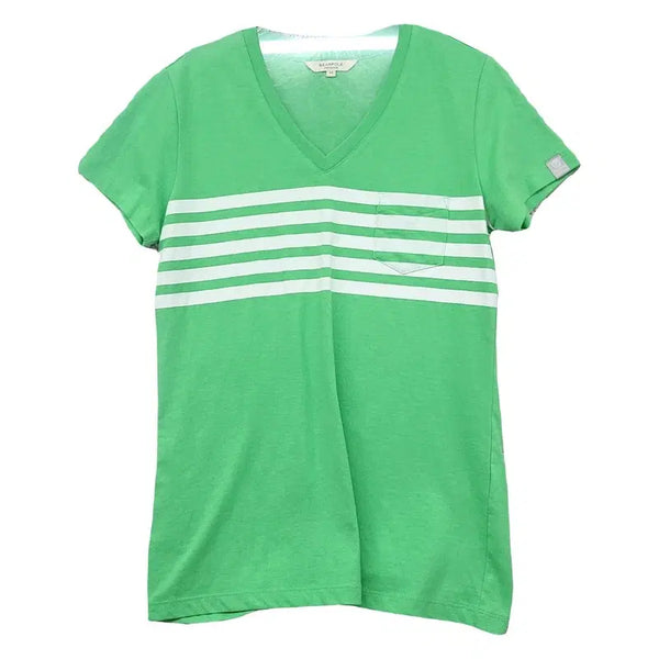 [BUNJANG] Beanpole Stripe Green V-Neck T-Shirt Size 95 / 빈폴 스트라이프 그린 브이넥 반팔티 95
